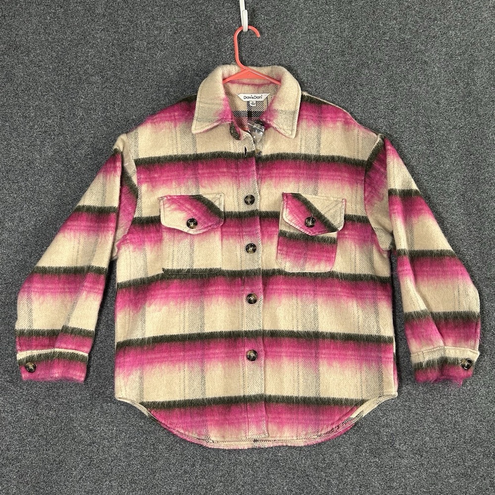 DAVI & DANI Shacket Shirt Jacket Size Small Oversize Vibrant Plaid Fuzzy NWOT